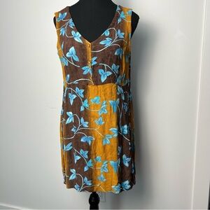 ⚪️ Mad Katz Boho Floral Sleeveless Dress – Blue & Brown Rayon – Size M